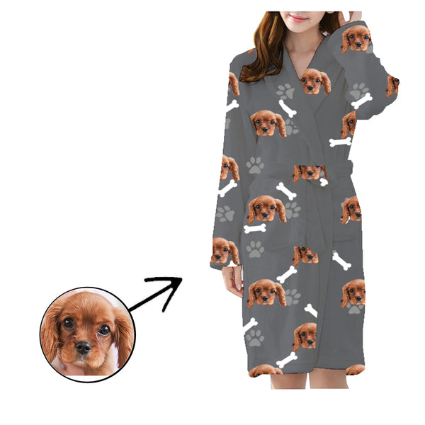 Custom Pajamas Robe Unisex My Dog Footprint Satin Pajamas Robe Flannel ...
