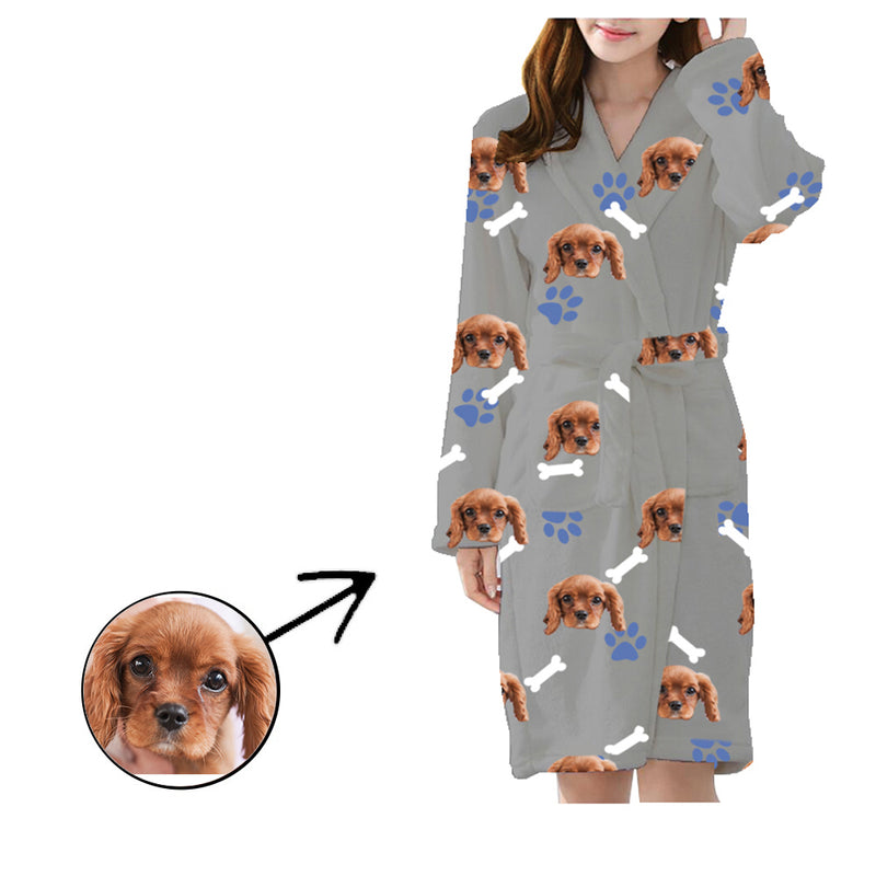 Custom Pajamas Robe Unisex Dog Footprint Satin Pajamas Robe Flannel Pajamas Robe