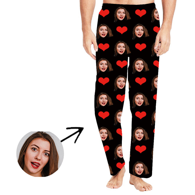 Custom Photo Pajamas Pants Gift For Men Heart I Love My Wife Long Sleeve