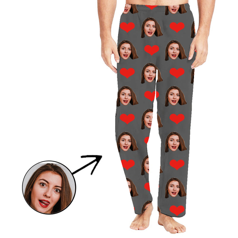Custom Photo Pajamas Pants For Men Heart I Love My Wife Long Sleeve