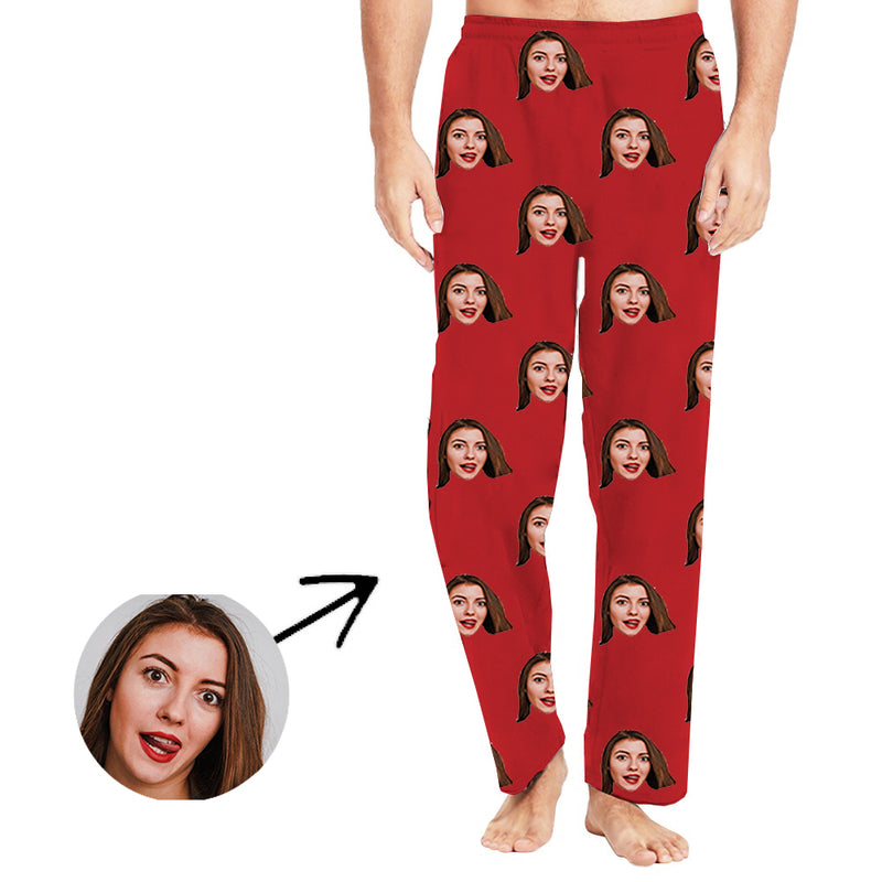 Custom Photo Pajamas Pants For Men With Christmas Pendant And Snowflake